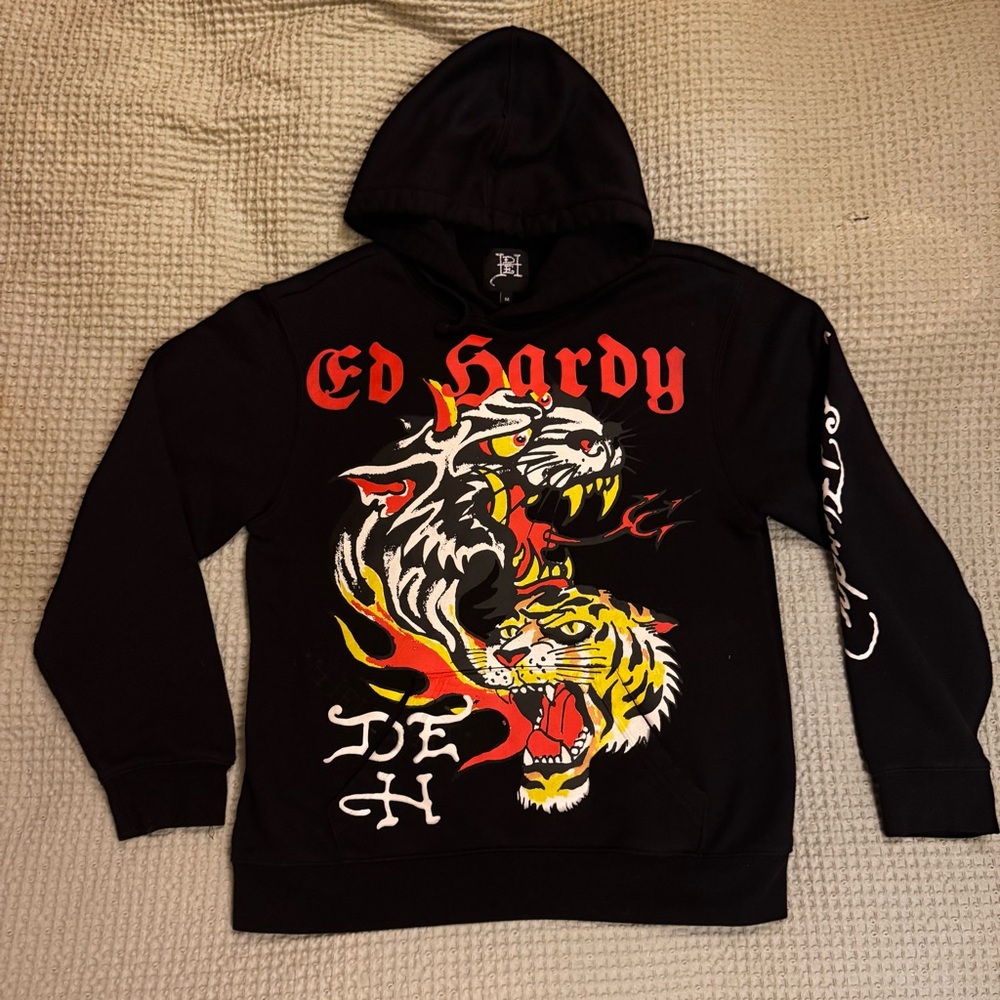 Ed Hardy Black and Orange Tiger Hoodie